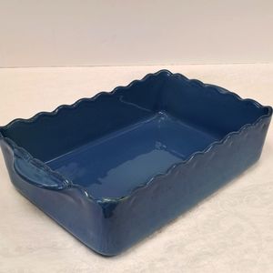Stoneware blue glazed 11x8 rectangular baking dish by Grestel Portugal